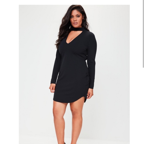 Missguided Choker Neck Curve Hem Mini Dress - 20 - Picture 1 of 6